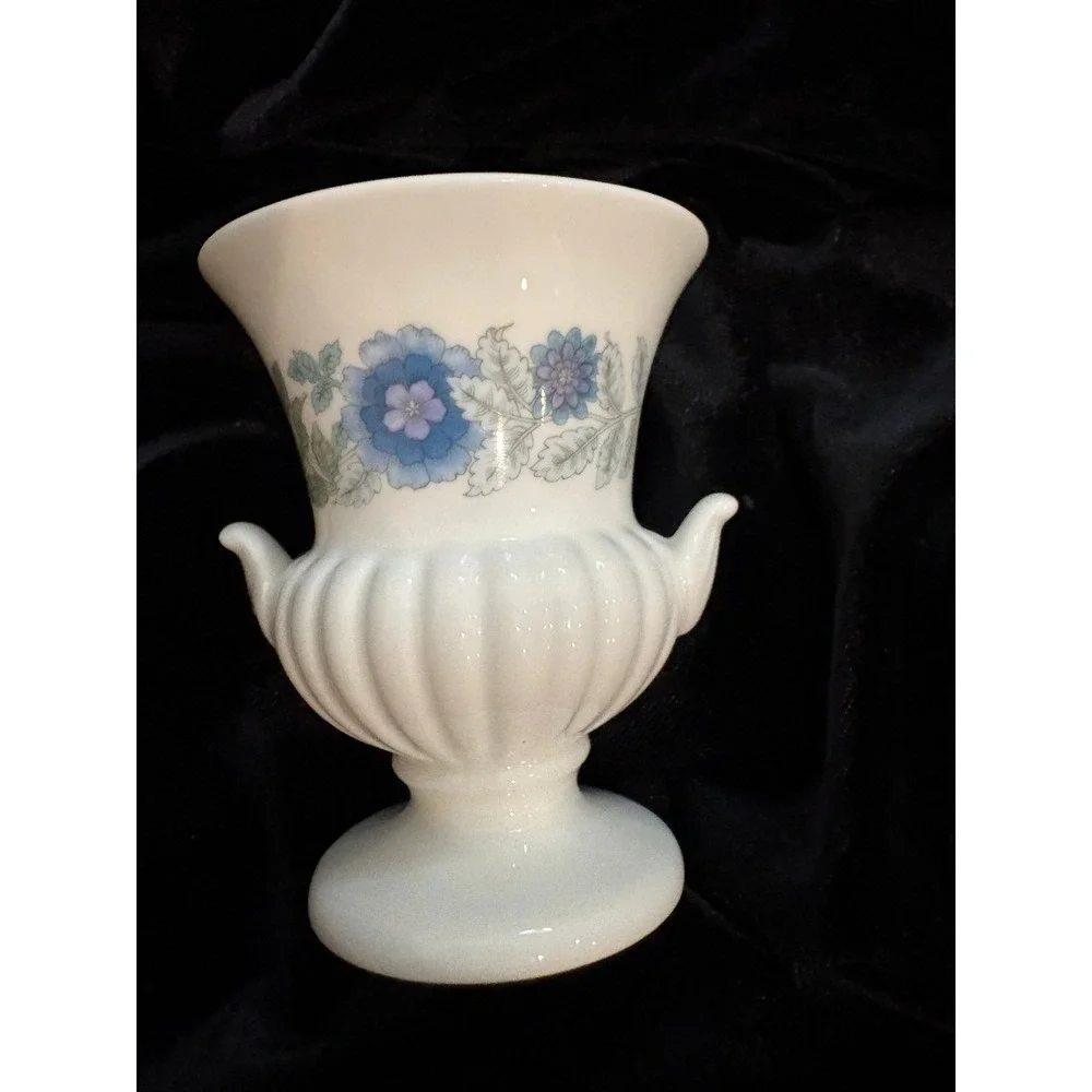 Wedgwood Angela Bone China Urn Vase Blue Floral Made in England 4.5 Inch